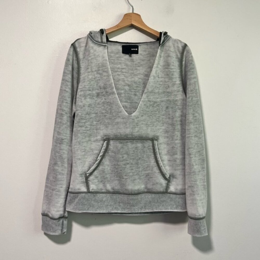 Hurley Grey Deep V-Neck Hoodie Sweatshirt (Size L)